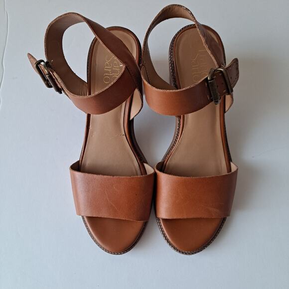 Franco Sarto Havana Leather Ankle Strap Block Heel Sandals Cognac Womens Siz 8.5 - Picture 3 of 11